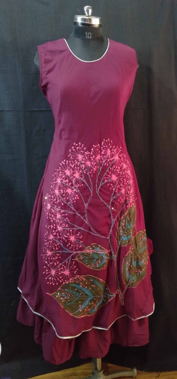 Maroon Embroidered Long Dress